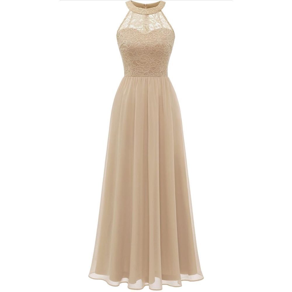NEW Sleeveless Halter Lace Formal Dress Bridesmaid Dress XS
